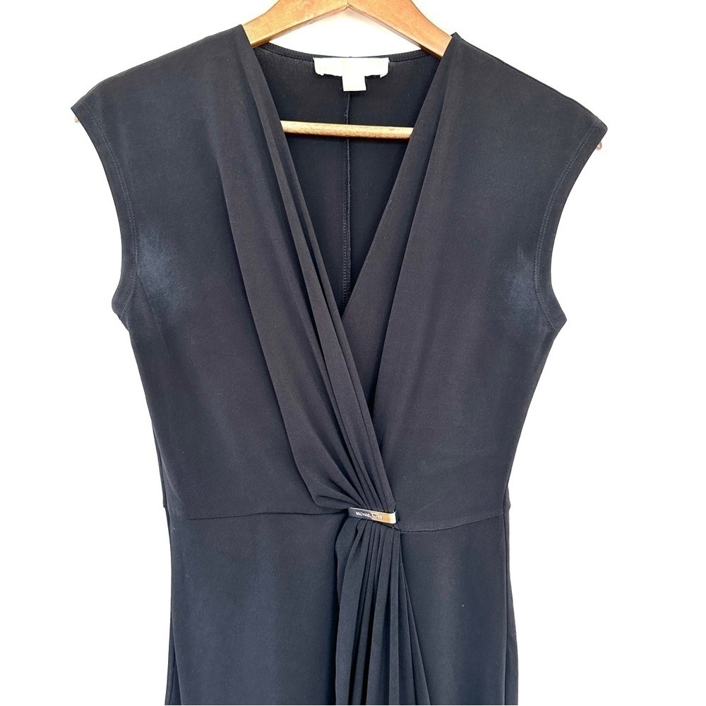 Michael Kors faux wrap midi dress, sleeveless, v-neck, stretch jersey knit